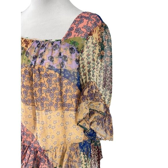Anthropologie Floreat Patchwork Floral Peasant Blouse Sz XXSP EUC Gorgeous Boho - Picture 3 of 12
